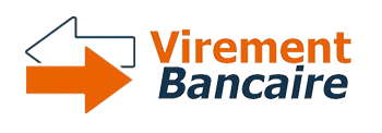 Virement Bancaire logo featuring an orange rightward arrow beside blue text.